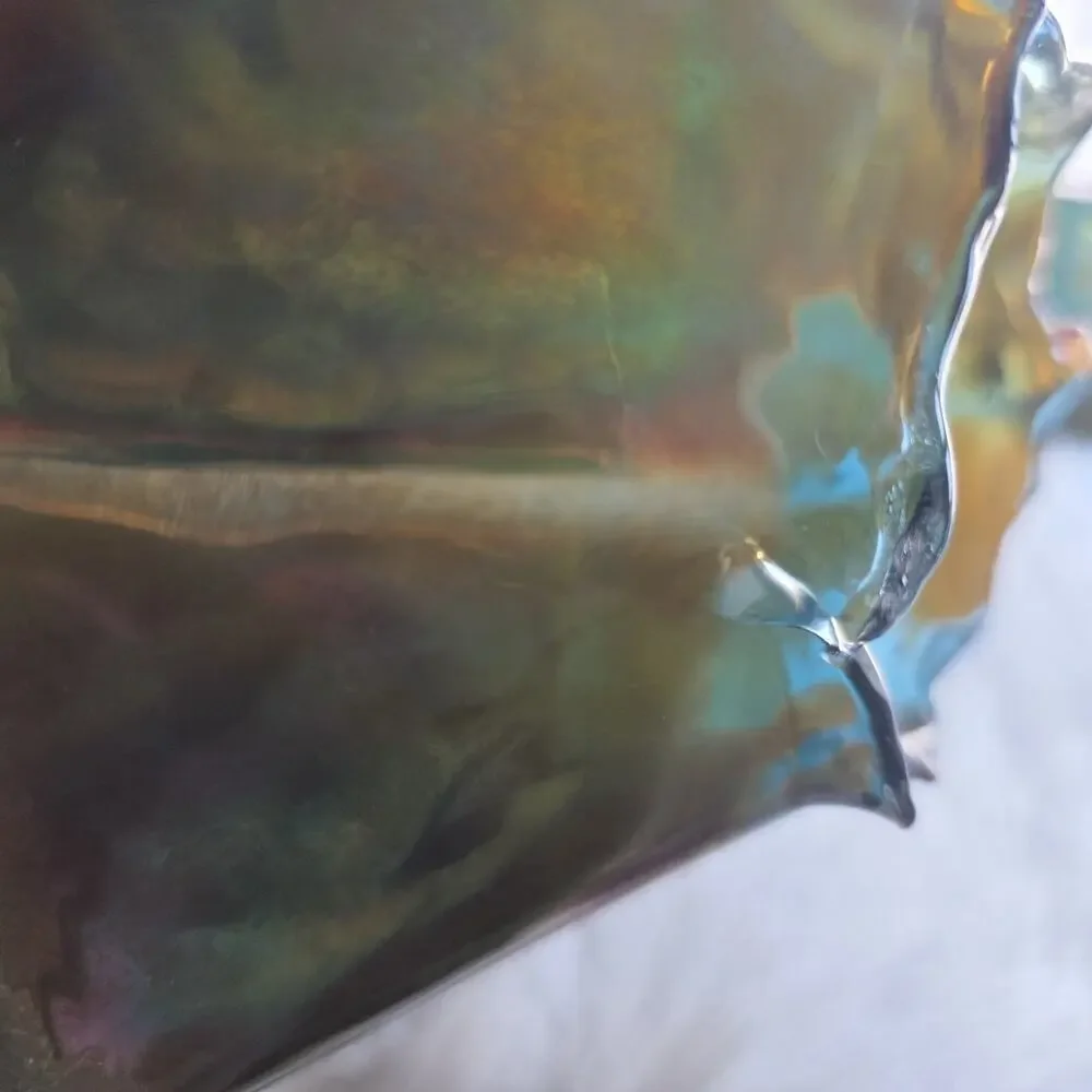 Unique Iridescent Carnival Glass Like Decorative Vase or Candle Set